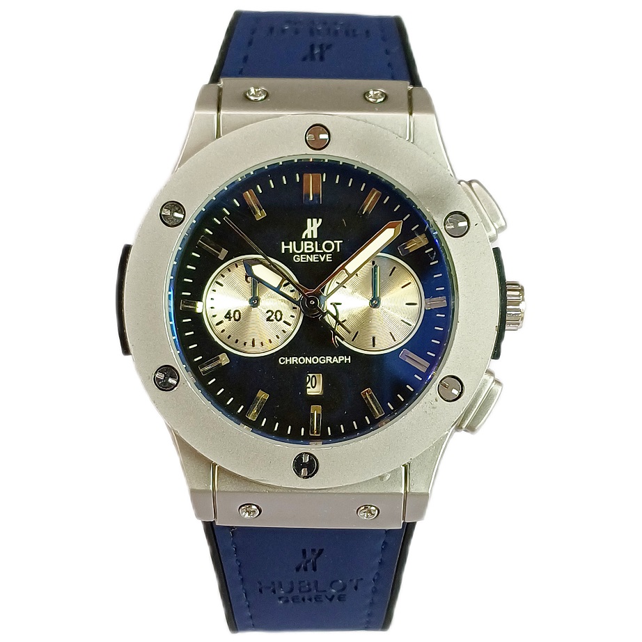 ساعت مچی عقربه ای آنالوگ برند HUBLOT مردانه تک موتور تاریخ شمار دار بند چرم قفل فیکسر پروانه ای