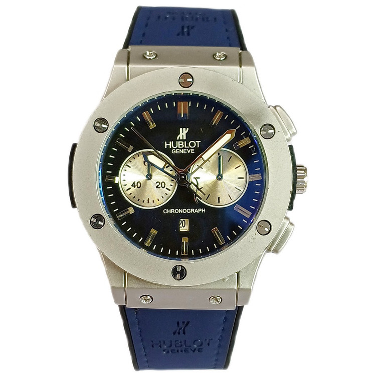 ساعت مچی عقربه ای آنالوگ برند HUBLOT مردانه تک موتور تاریخ شمار دار بند چرم قفل فیکسر پروانه ای