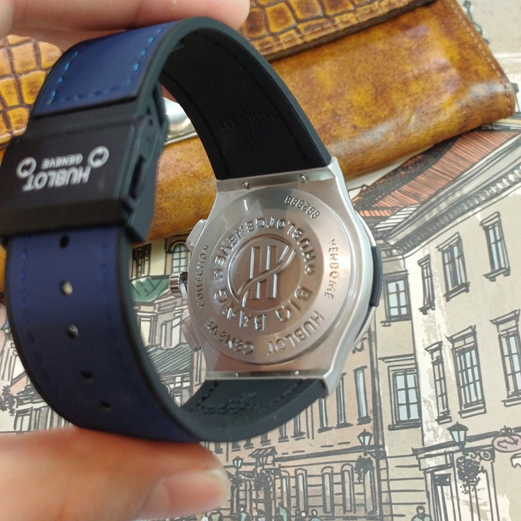 ساعت مچی عقربه ای آنالوگ برند HUBLOT مردانه تک موتور تاریخ شمار دار بند چرم قفل فیکسر پروانه ای