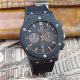 ساعت مچی عقربه ای آنالوگ برند HUBLOT تک موتور تاریخ شمار دار بند چرم قفل فیکسر پروانه ای