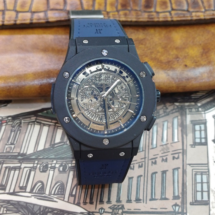 ساعت مچی عقربه ای آنالوگ برند HUBLOT تک موتور تاریخ شمار دار بند چرم قفل فیکسر پروانه ای