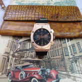 ساعت مچی عقربه ای آنالوگ برند HUBLOT تک موتور تاریخ شمار دار بند چرم قفل فیکسر پروانه ای