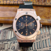 ساعت مچی عقربه ای آنالوگ برند HUBLOT تک موتور تاریخ شمار دار بند چرم قفل فیکسر پروانه ای