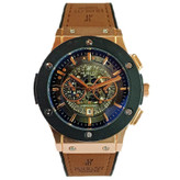 ساعت مچی عقربه ای آنالوگ برند HUBLOT تک موتور تاریخ شمار دار بند چرم قفل فیکسر پروانه ای