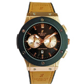 ساعت مچی عقربه ای آنالوگ برند HUBLOT تک موتور تاریخ شمار دار بند چرم قفل فیکسر پروانه ای