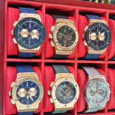 ساعت مچی عقربه ای آنالوگ برند HUBLOT تک موتور تاریخ شمار دار بند چرم قفل فیکسر پروانه ای