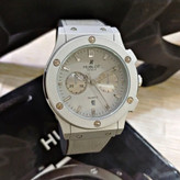 ساعت مچی عقربه ای آنالوگ برند HUBLOT تک موتور تاریخ شمار دار بند چرم قفل فیکسر پروانه ای
