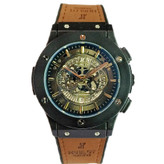 ساعت مچی عقربه ای آنالوگ برند HUBLOT تک موتور تاریخ شمار دار بند چرم قفل فیکسر پروانه ای