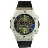 ساعت مچی عقربه ای آنالوگ برند HUBLOT تک موتور تاریخ شمار دار بند چرم قفل فیکسر پروانه ای